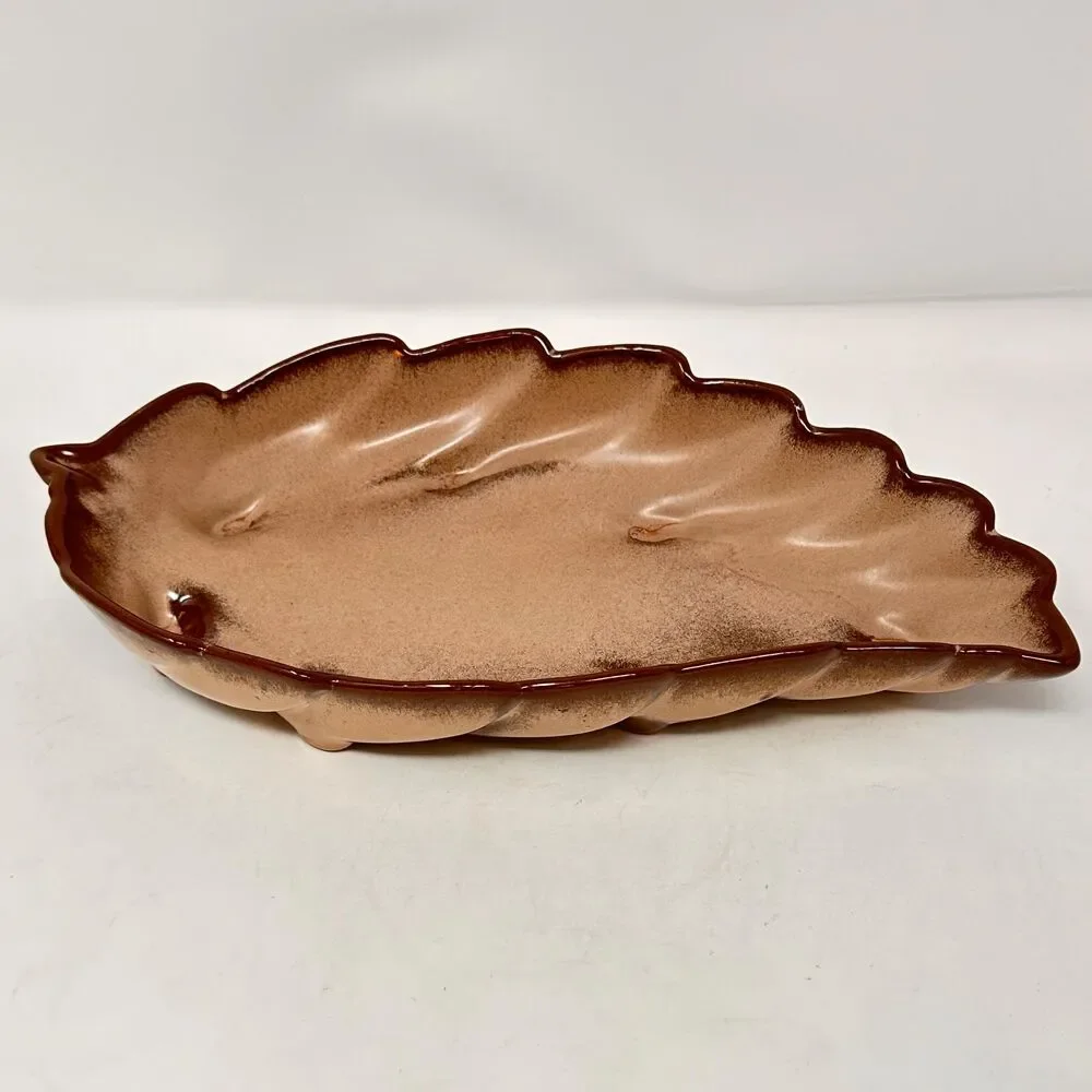 Vintage Frankoma Pottery 226 Leaf Dish Plainsman Brown Ceramic Bowl Tray MCM